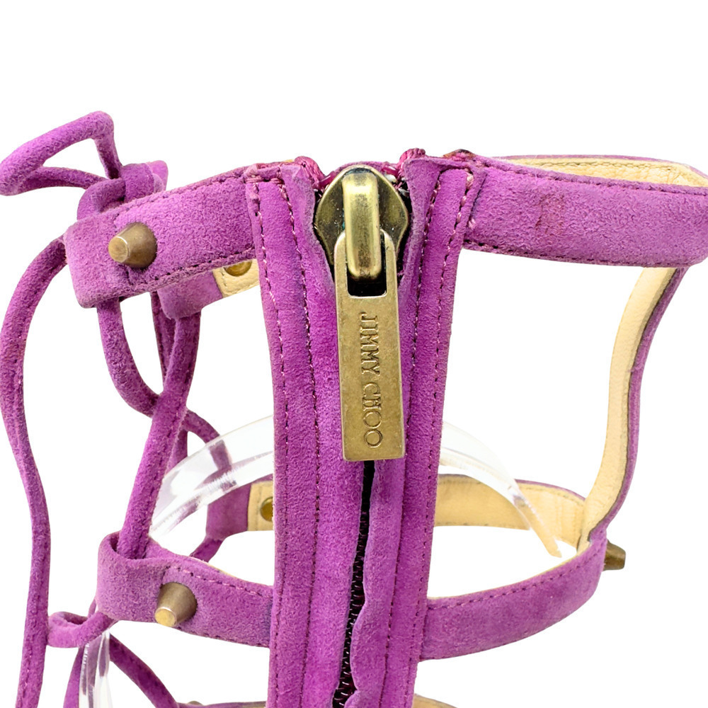 Jimmy Choo Shoes Heels Sandals Lavender Suede Stud Gladiator Purple Caged 37.5 - Picture 7 of 11